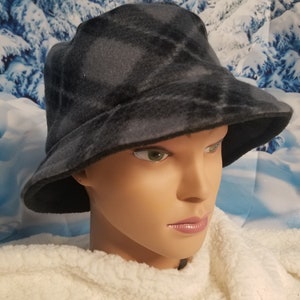 Gray and Black Plaid Print Winter Bucket Hat
