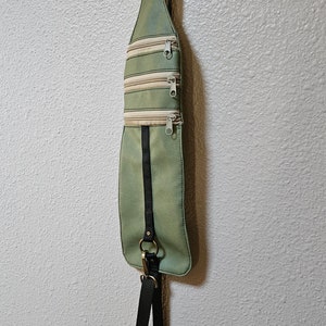 Olive Faux Mora Leather Tri Sling Bag, Crossbody Sling, Travel Sling