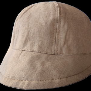 Linen Fashion Cloche with Tan Linen and Olive Green Linen Reversible Summer Hat