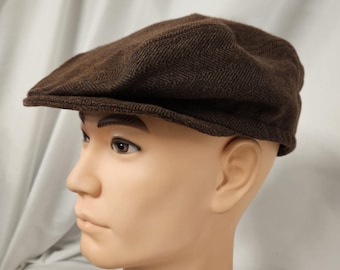 Brown Large Tweed Print Flat Cap, golf cap, ivy cap, Gatsby, driving cap, sixpence, duckbill, flat hat and paddy cap lined in black material
