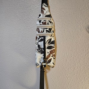 Black and Brown Leaves Tri Sling Bag, Crossbody Sling, Travel Sling