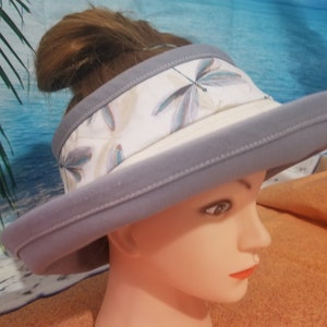 Cream Dragonfly Print with Light Grey Accent Open Top Sun Visor and Vacation Clutch