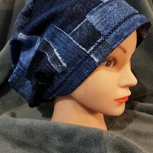 Pixie Style Scrub Cap Blue Denim Print,  Euro style scrub cap
