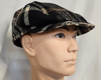 Brown Plaid Print Flat Cap
