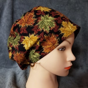 Fall Leaves Print Pixie Style Scrub Cap,  Euro style scrub cap