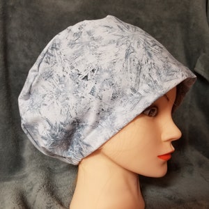 White and Blue Snowflake Print Pixie Style Scrub Cap,  Euro style scrub cap