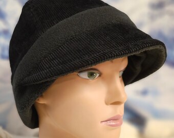 Black Corduroy with Black Fleece Band Fall and Winter Fashion Hat