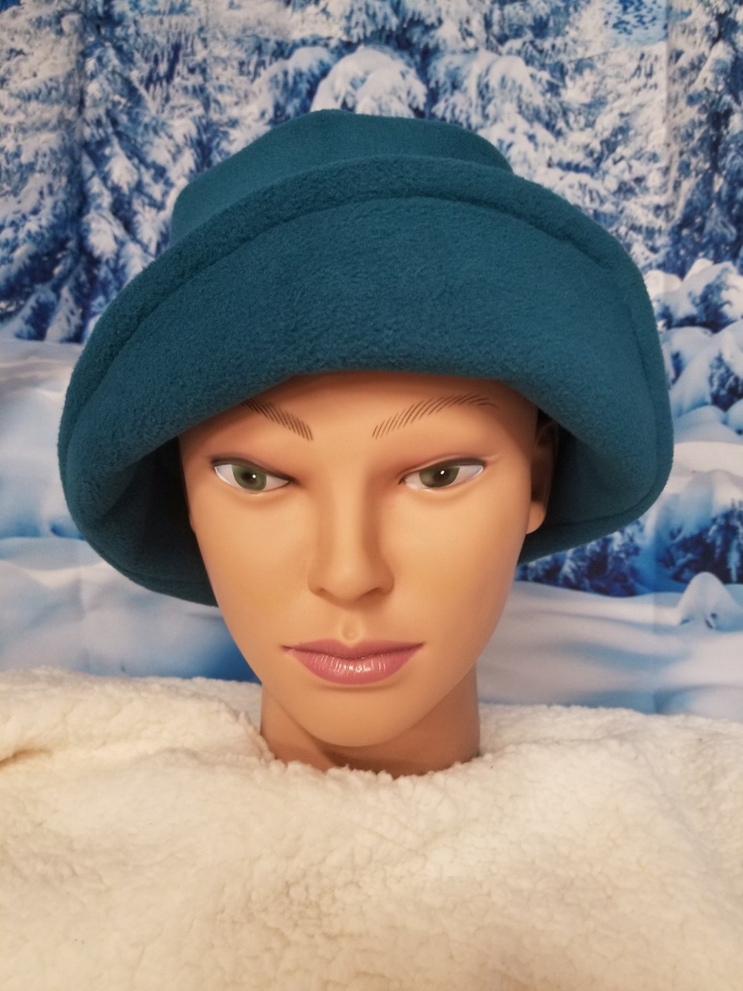 Dark Teal Anti Pill Fleece Winter Cloche Flaps Left Ladies Etsy