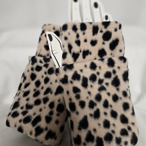 Black Spots Print Fleece Fingerless Gloves