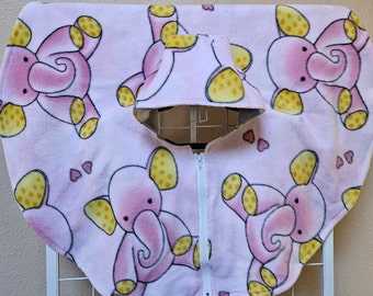 Poncho, Car Seat Poncho, Baby Poncho; Pink with Elephants; zippered cape