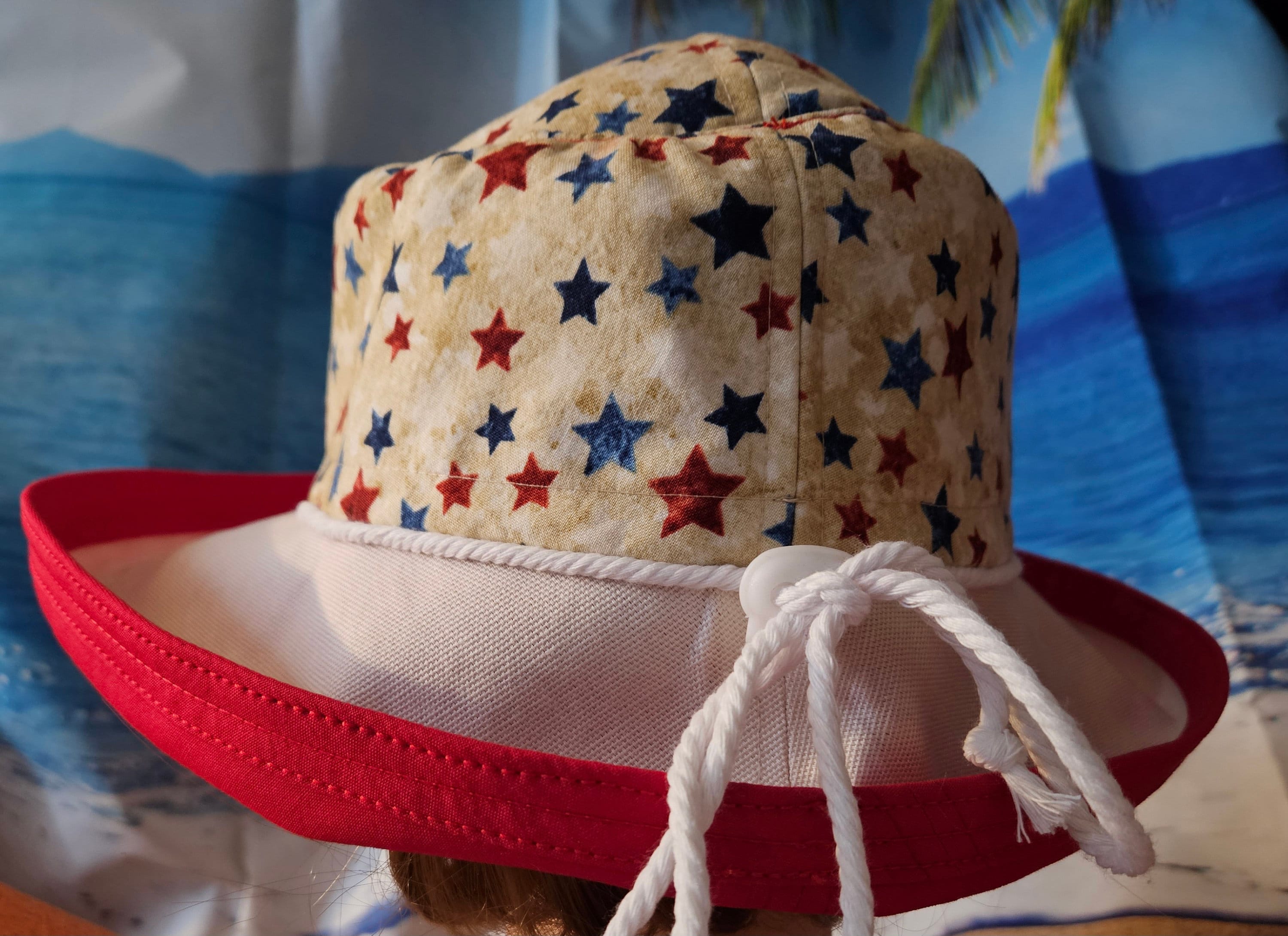 Wide-Brim Striped Sun Hat in Yellow, Red & Blue Floppy Brim Hat for Sun and Beach. Beautiful Striped Shades  main image 2