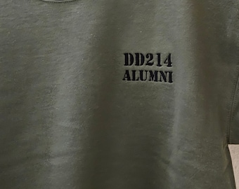 Military Green DD214 ALUMNI Embroidered T shirt