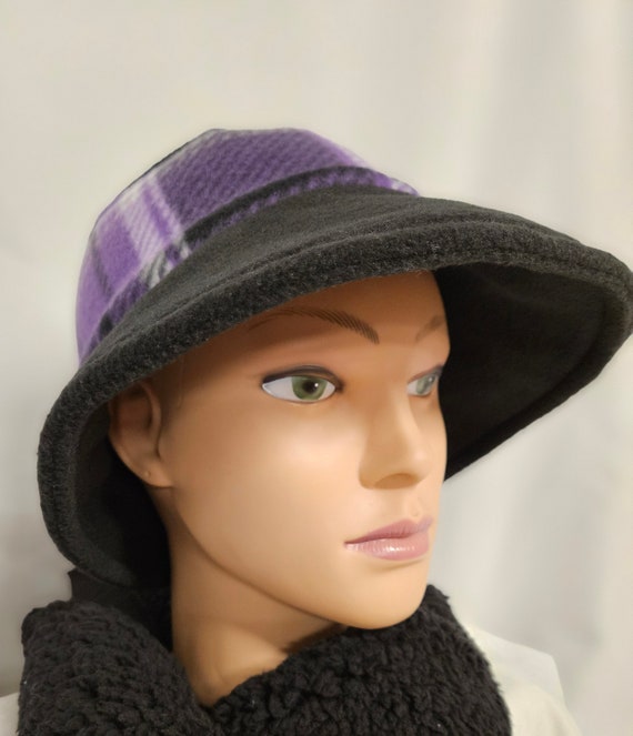 Purple Plaid Print Fleece Wide Brim Winter Rosie Hat - Etsy display picture 2