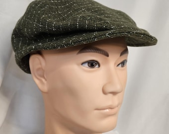 Olive Green Brushed Cotton Flat Cap