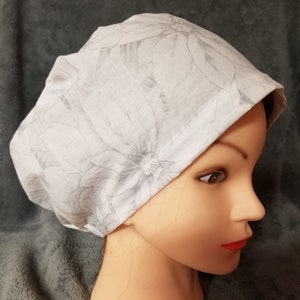 White Poinsettia Print Christmas Print Pixie Style Scrub Cap,  Euro style scrub cap