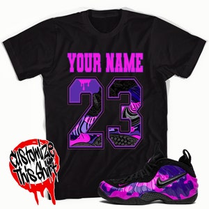 Custom Name Number 23 Unisex Sneaker T-shirt Made for Foamposite One Purple Camo, Personalized Shirt