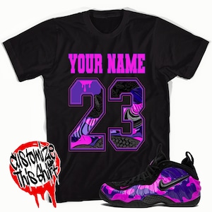 Custom Name Number 23 Unisex Sneaker T-shirt Made for Foamposite One Purple Camo, Personalized Shirt