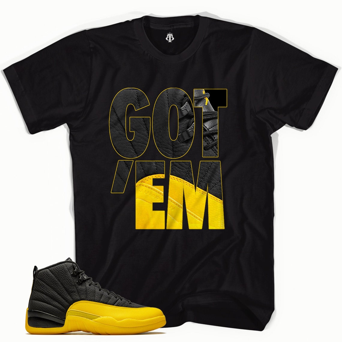 jordan 12 black university gold shirt