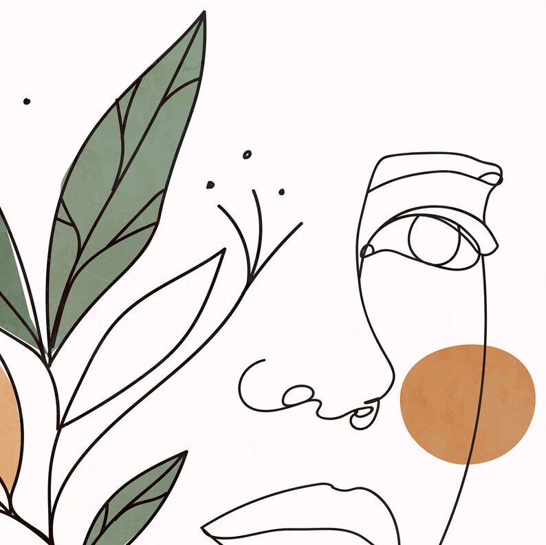 Minimalist female face line art one line art boho poster Etsy
