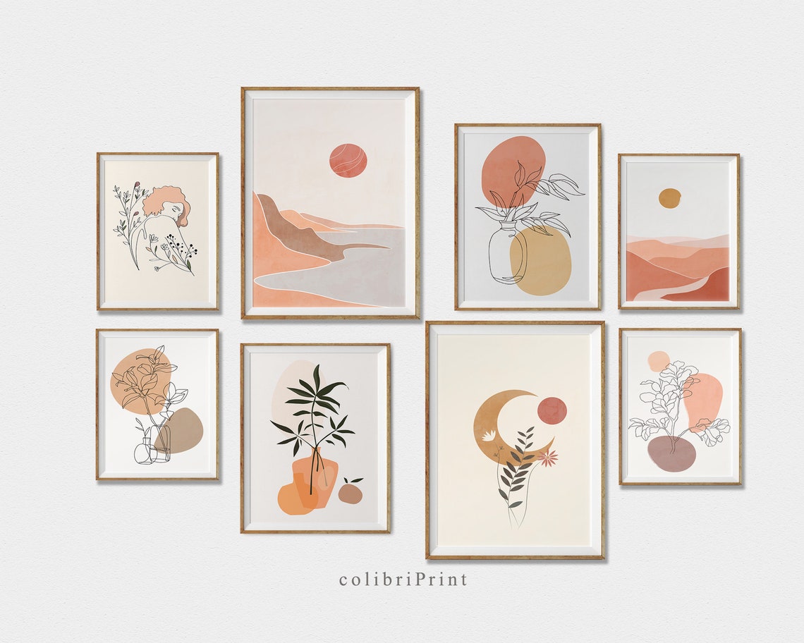 Set of 8 boho aesthetic prints boho wall art set aesthetic Etsy