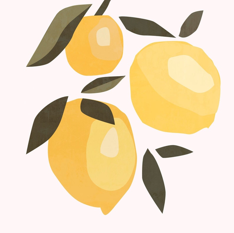 Modern abstract botanical lemon wall art lemon kitchen decor Etsy
