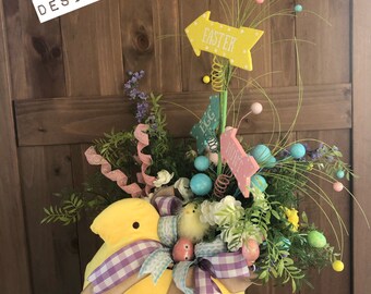 Easter Centerpiece, Peep Centerpiece, Peep Floral Arrangement, Easter Decor, Easter, Spring
