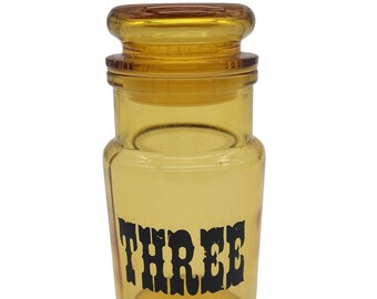 Mid Century Amber Jar Stopper Lid Apothecary Canister Numbered Three France
