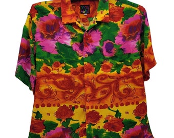 Jams World Men's Vintage Aloha Hawaiian Shirt Rose Heaven XL