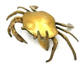 Vintage Brass CRAB Hinged Ashtray Trinket Dish Beach Coastal Decor