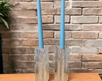 Glasslight Studio Joel Candace Bless Art Glass Candlestick Candle Holder Pair