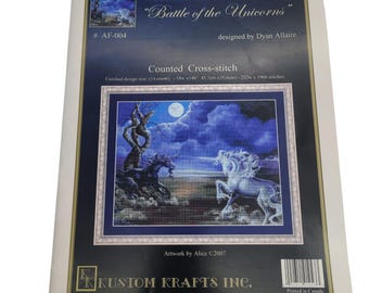 Kustom Krafts Battle of the Unicorns Counted Cross Stitch PATTERN Booklet af-004 Dyan Allaire