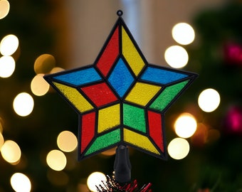 Vintage Faux Stained Pebbled Glass Star Shaped Tree Topper Hong Kong