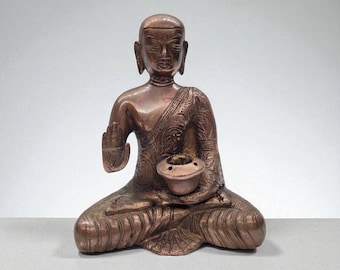 Vintage Brass Metal BUDDHA Incense Burner 5 in tall Buddhist Mudra Spiritual