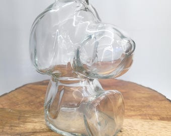 Vintage Anchor Hocking Clear Glass Snoopy Coin Bank Peanuts Piggy Bank