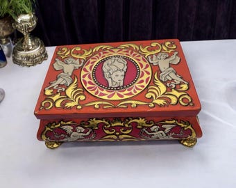 Vintage Fricke & Nacke Footed Metal Lidded Trinket Box Western Germany Cherubs