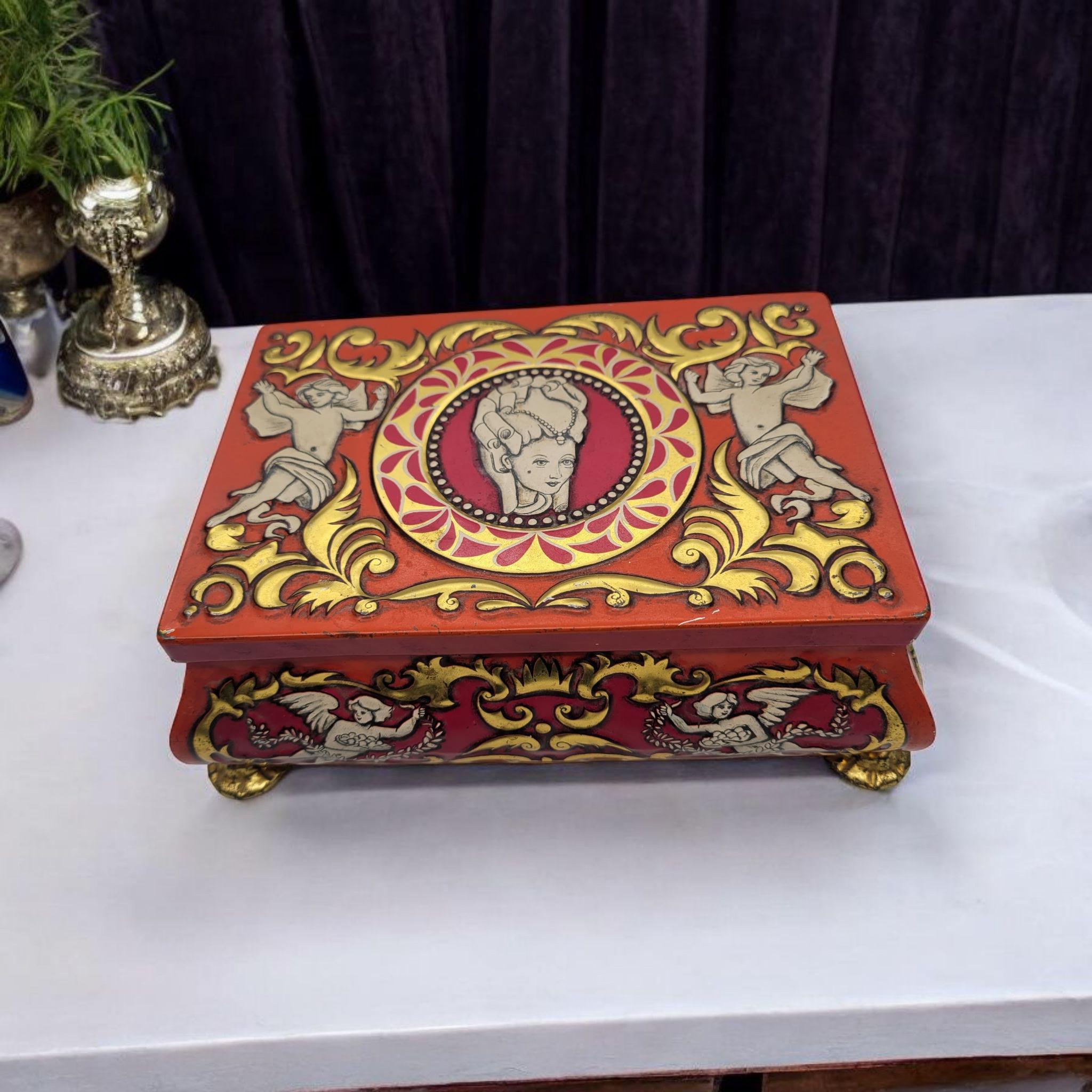Vintage Fricke & Nacke Gold Floral Tin Box Made In Western