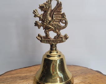 Vtg Wales Dragon Brass Bell 6" Made in England Royal Welsh Griffin Figural Bell