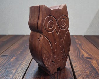 Matr Boomie Wood Carved Owl Puzzle Box Secret Compartment India 5.5 in. Wooden