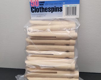 National Home Products Vintage Wood Split Peg Clothespins Round Flat Top 50 Pack