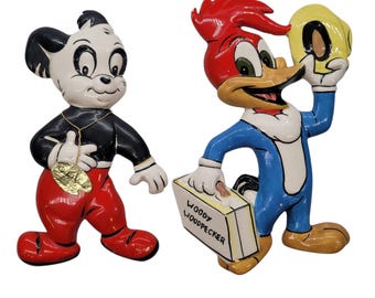 Vintage 1958 Woody Woodpecker Andy Panda Ceramic Wall Plaques Napco Japan Set 2
