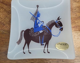 MCM Trinket Dish Kenneth Townsend Chance Glass Horse Guard London England 5.5”