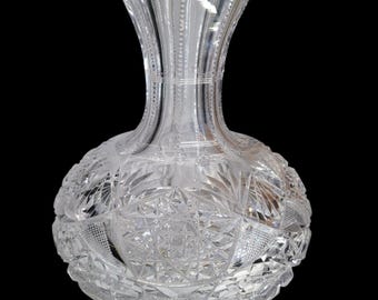 Antique  ABP Cut Crystal Open Carafe 7.75" American Brilliant Unmarked Pitcher
