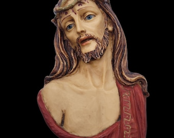 Vintage Jesus Crown of Thorns Bust Wall Plaque Made in Italy Passion of Christ