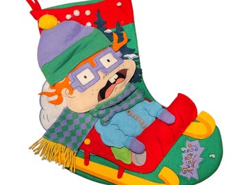 Vintage 90s Nickelodeon Rugrats Chuckie Felt 3D Puffy Christmas Stocking 1990's