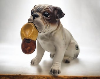 Vintage Josef Originals Porcelain English Bulldog Puppy w Slipper Shoe in Mouth