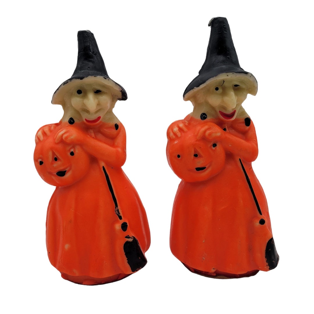 Vintage GURLEY Candle Halloween Wicked Witch With Pumpkin Wax Etsy