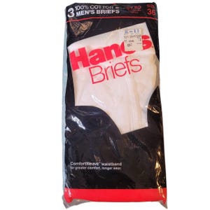 Vintage 1983 Hanes Cotton Briefs - White, Size 36 (New Sealed Pack)