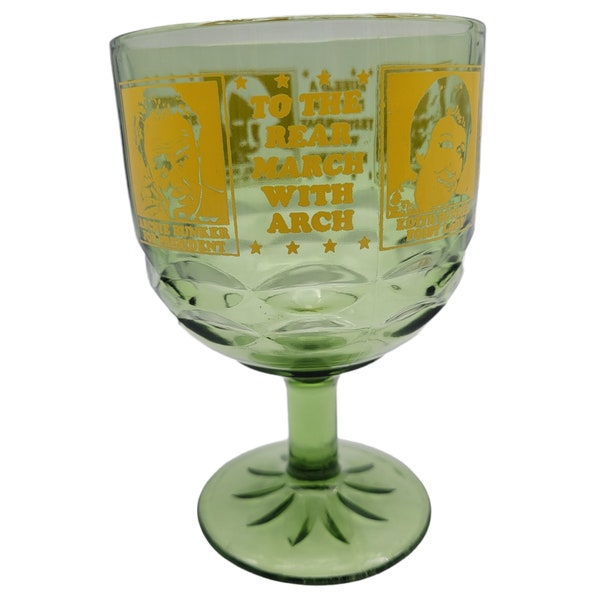 Vintage Archie Bunker For President Green Goblet Large Beer Glass Mug 1972