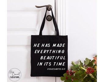 He Has Made Everything Beautiful in its Time Canvas Bag | Christian Scripture Tote | Bible Study Christian Tote | Bible Journaling Tote