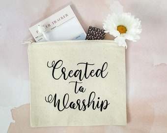 Bible Study Tool Bag | Created To Worship Pouch | Christian Encouragement Pouch | Christian Calligraphy Tools | Christian Lettering